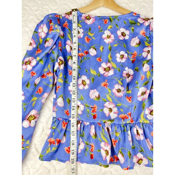 Forever 21 Lavender Floral Peplum Longsleeve Top Size Medium - Picture 9 of 12